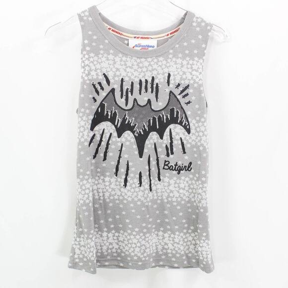 DC SUPERHERO GIRLS Gray White Batgirl Striped Tank Top - Picture 1 of 9